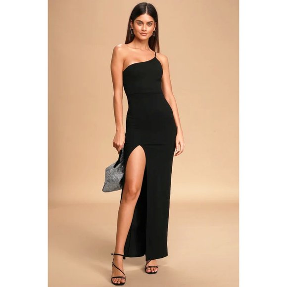 Lulus Keeper of My Heart One-Shoulder Sheath Maxi Dress Bodycon Gown in Black - Picture 2 of 5